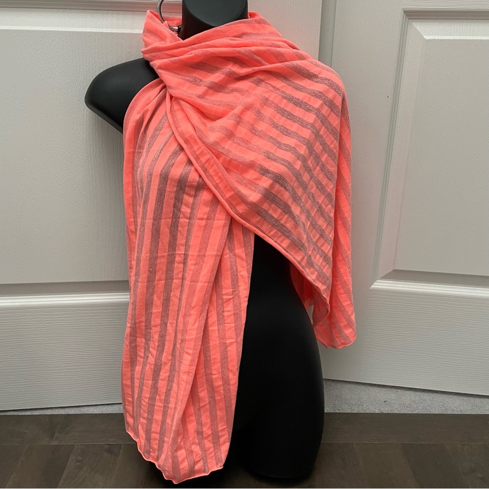 Neon Coral Sparkly Stripe Scarf